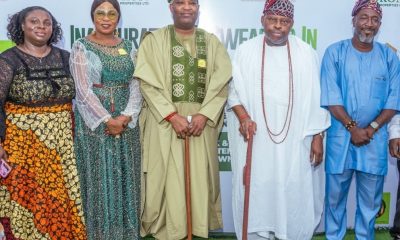 L-R: Mrs. Augustina Chuks, Chairman uptown zone, Mrs Adenike Ajobo, MD Adron Homes, Sir, Aare Adetola EmmanuelKing KOF, Chairman/GCEO Adron Homes Properties Limited, HRH, Oba Peter Oluwole Ogunbayo, Otete III, Odemo of Isara Remo, Alhaji Akeem Segun Koletowo, Chairman, Downtown Zone at the inauguration and swearing in ceremony of Adron Homes & Property Owners & Residents Association (AHPORA) EXCOs of Treasure Park & Gardens Phase 2, Downtown Estate, Shimawa Ogun State, on Sunday, 18th October, 2026 held at the Event Ground of the Estate.